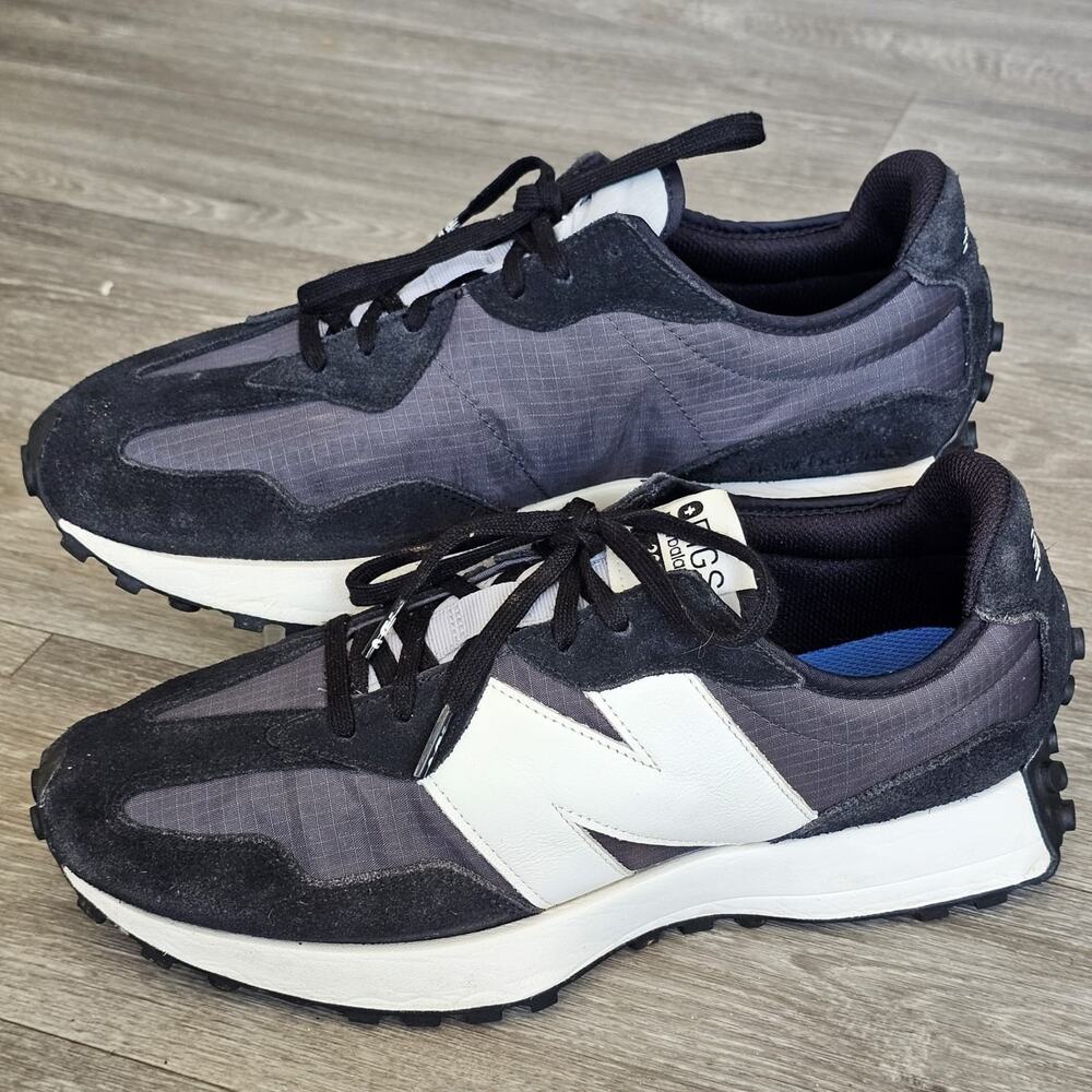 B10 New Balance 327 Black White Suede Nylon Men’s Size 13 Sneakers Athletic